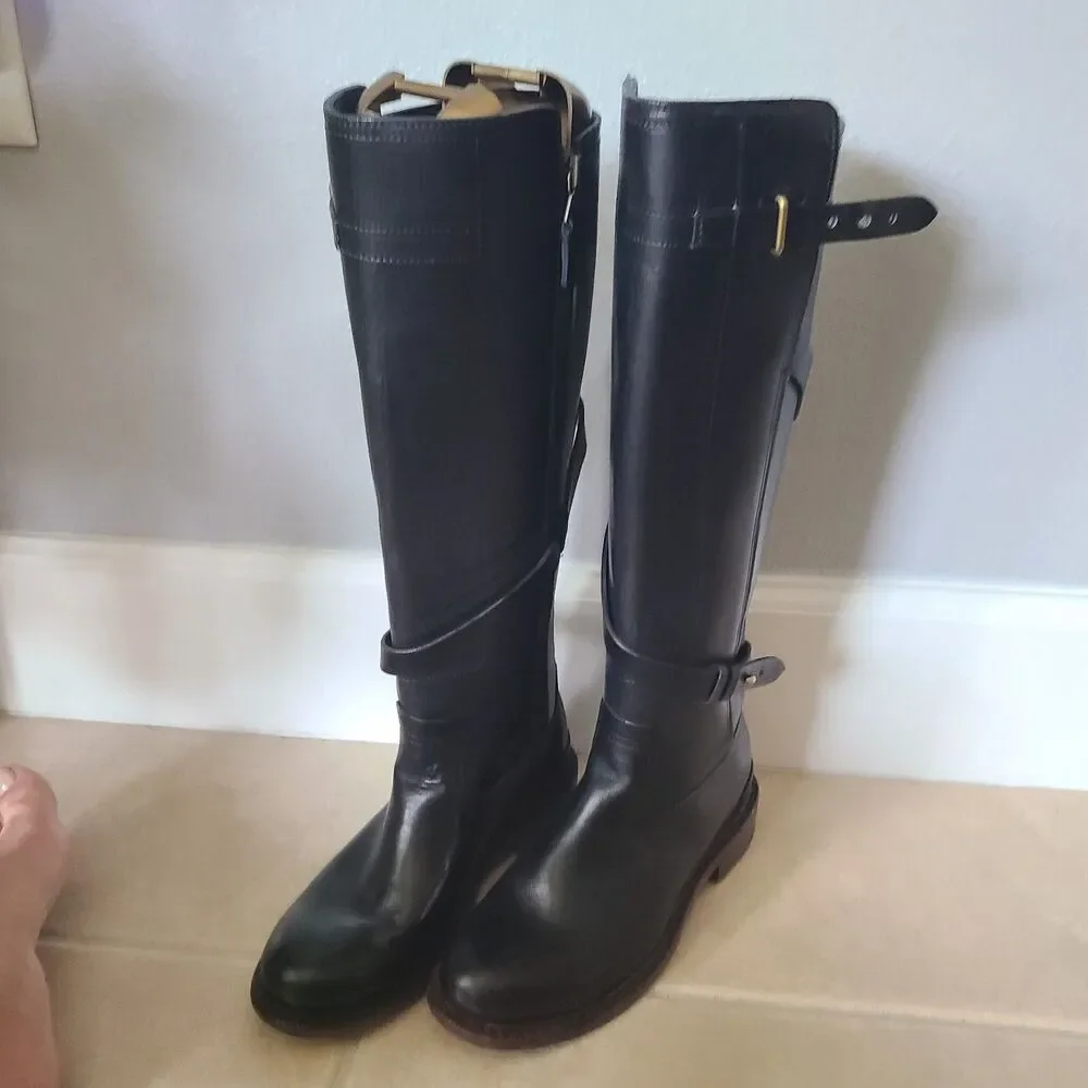 Rag & Bone Women Boots Black Leather Knee High Riding Biker EUR 36 / US 6 M
